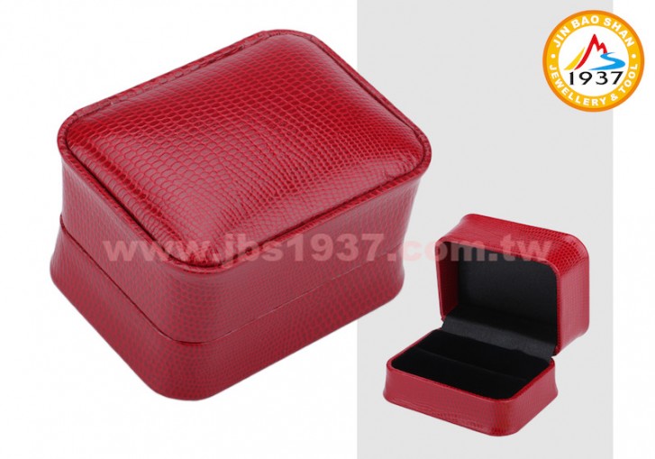 珠寶包裝錦盒-時尚紅鱷魚紋系列-紅皮蜥蜴紋- 弧形對戒盒
