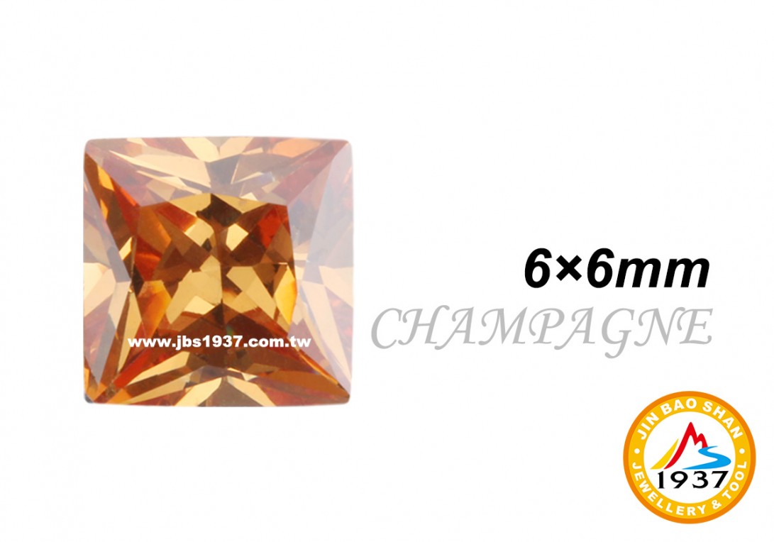 金屬零件原料-CZ人工鋯石 - 正方形-正方形CZ - 香檳色