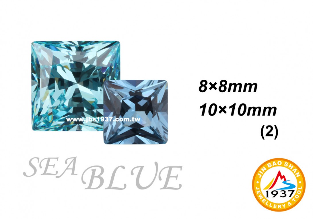 金屬零件原料-CZ人工鋯石 - 正方形-正方形CZ - 海藍色
