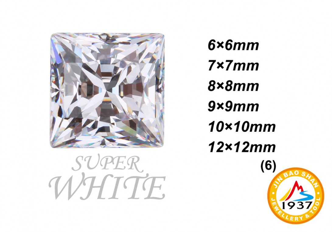 金屬零件原料-CZ人工鋯石 - 正方形-正方形CZ - 高級白色
